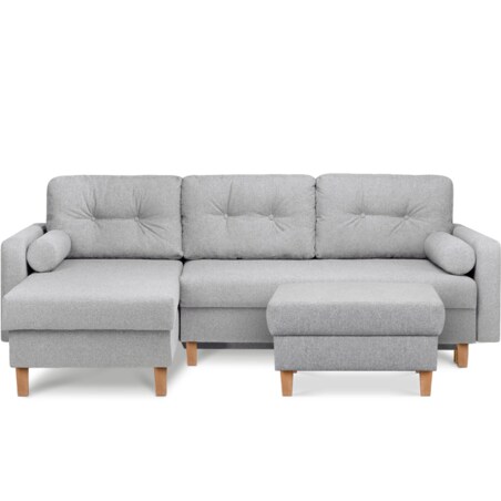 KONSIMO ERISO Szary składany stołek na drewnianych nogach otomana