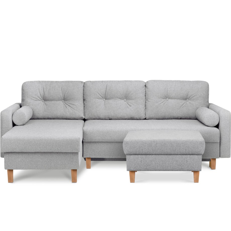 KONSIMO ERISO Szary składany stołek na drewnianych nogach otomana