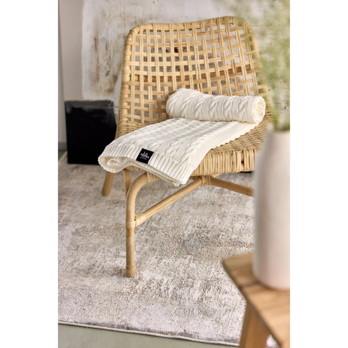 Pled warkocz off white 100% bawełna, 130 x 160 cm, La Manta