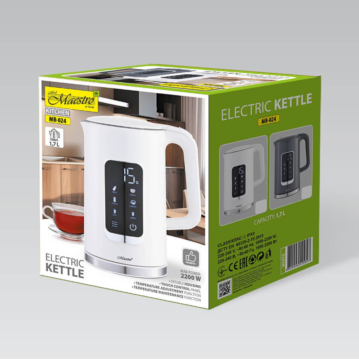 Maestro czajnik elektryczny 1.7L 2200W MR024WHITE