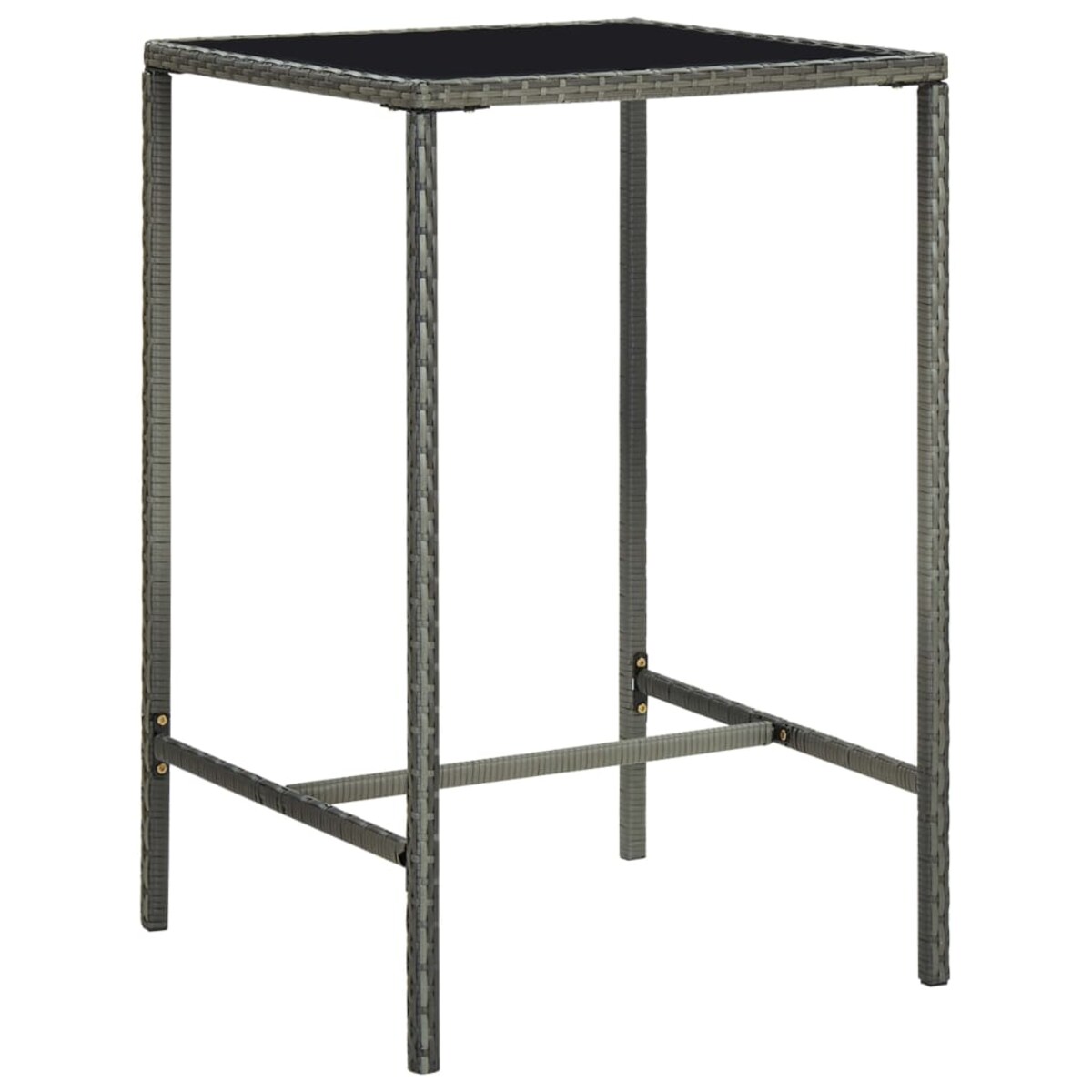 vidaXL Ogrodowy stolik barowy, szary, 70x70x110 cm, rattan PE i szkło