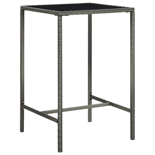 vidaXL Ogrodowy stolik barowy, szary, 70x70x110 cm, rattan PE i szkło