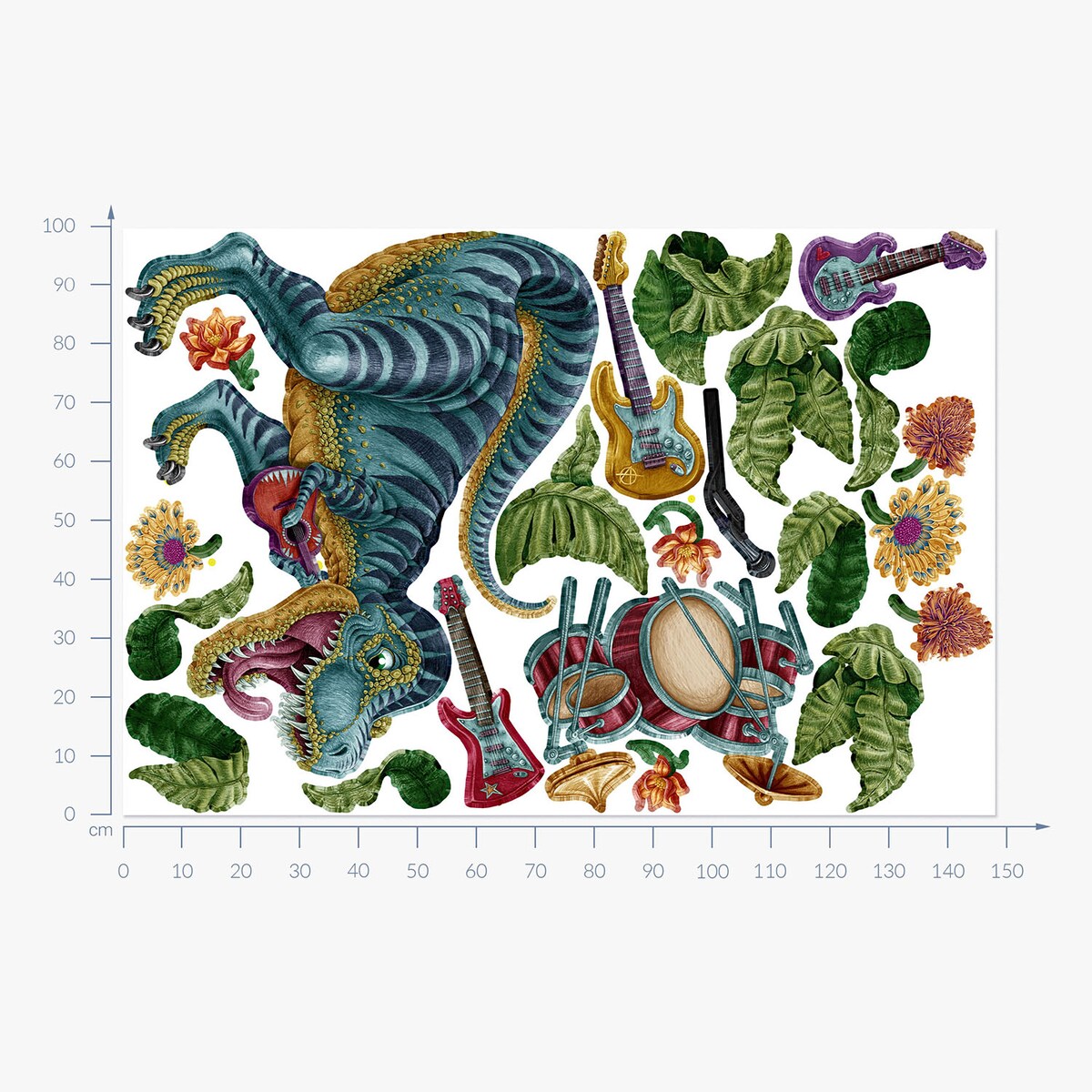 Zestaw naklejek na ścianę, Muzyczny dinozaur, 100cm