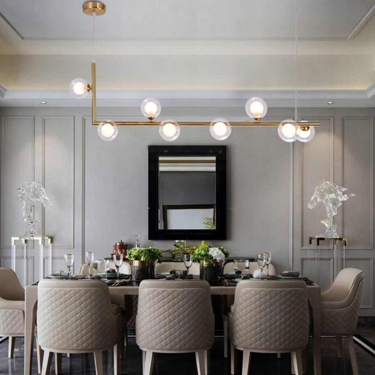 Lampa Glamour Szklane 8 Kul Gold Wisząca Złota G9