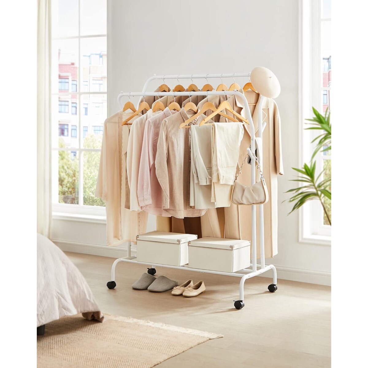 Wieszak Na Ubrania Na Kółkach 103,5X52,5X155 Cm Biały