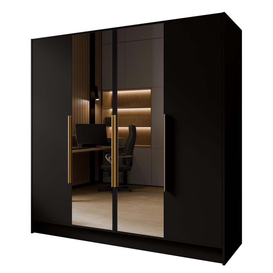 Szafa 200 gładka LUSO z lustrem i złotymi uchwytami, czarna