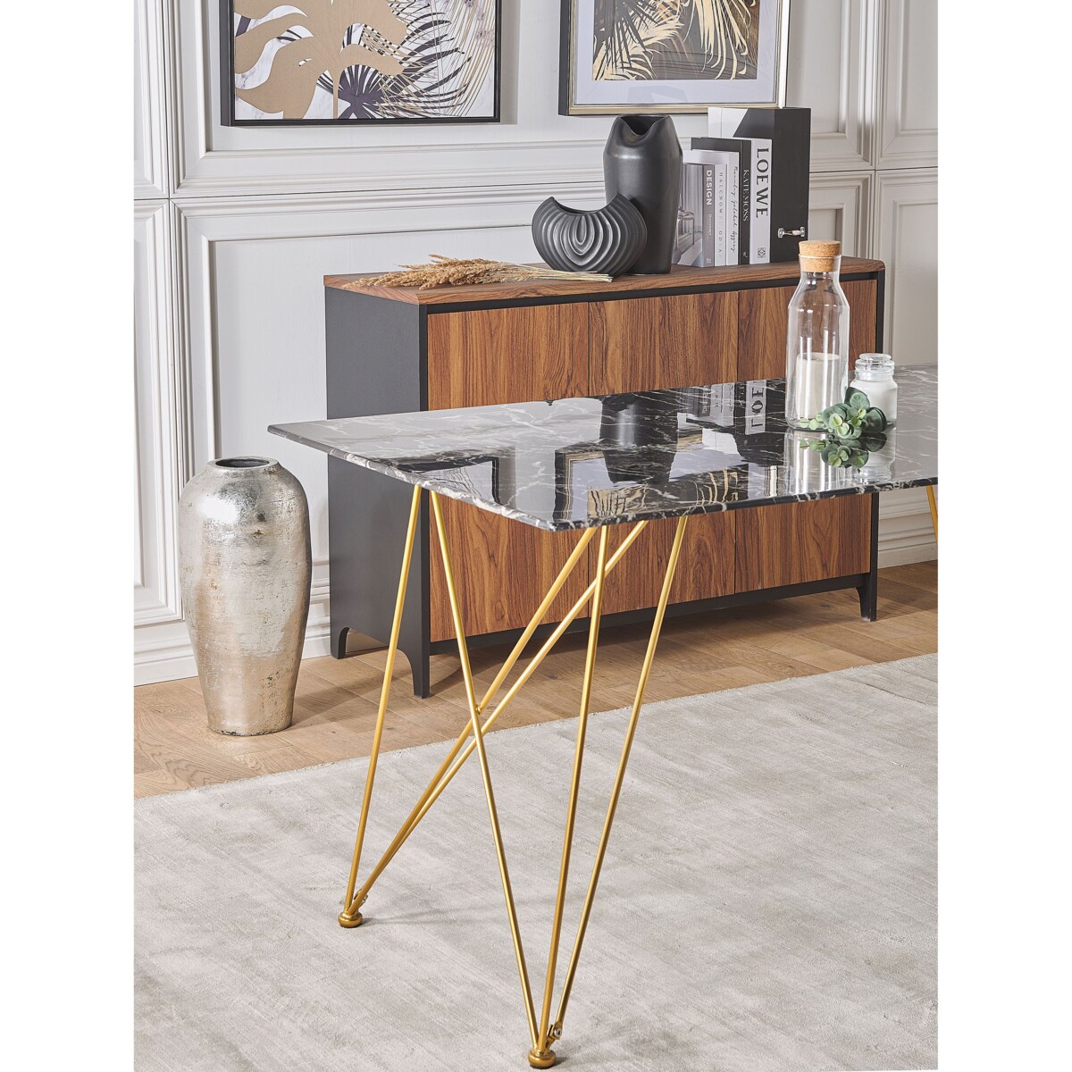 Stół do jadalni 140 x 80 cm efekt marmuru czarno-złoty KENTON