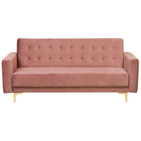Sofa rozkładana welurowa różowa ABERDEEN