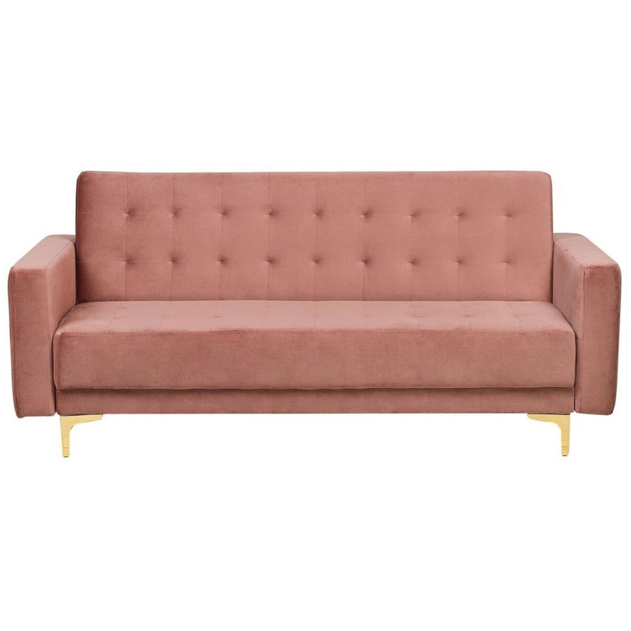 Sofa rozkładana welurowa różowa ABERDEEN