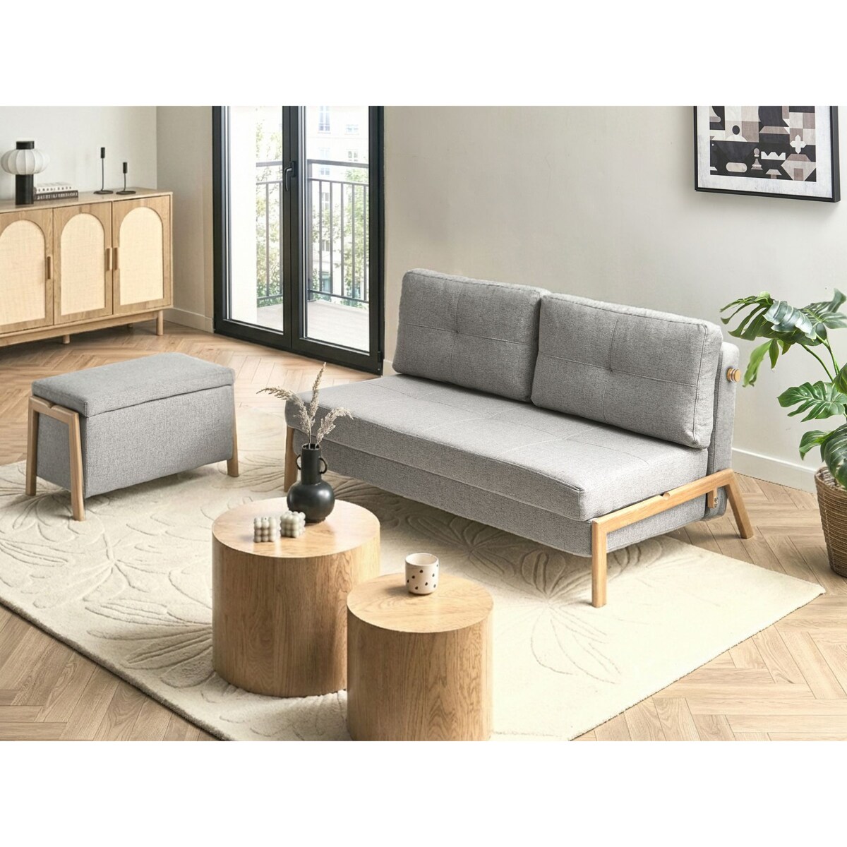 Komplet wypoczynkowy dla 3 osób EDLAND Jasnoszary z ławką