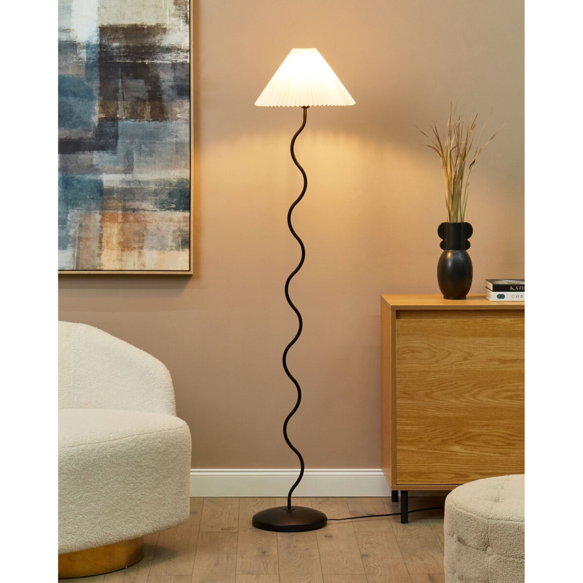 Lampa podłogowa metalowa czarna z białym JIKAWO