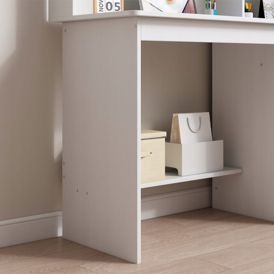 Biurko komputerowe białe loft z 7 półkami