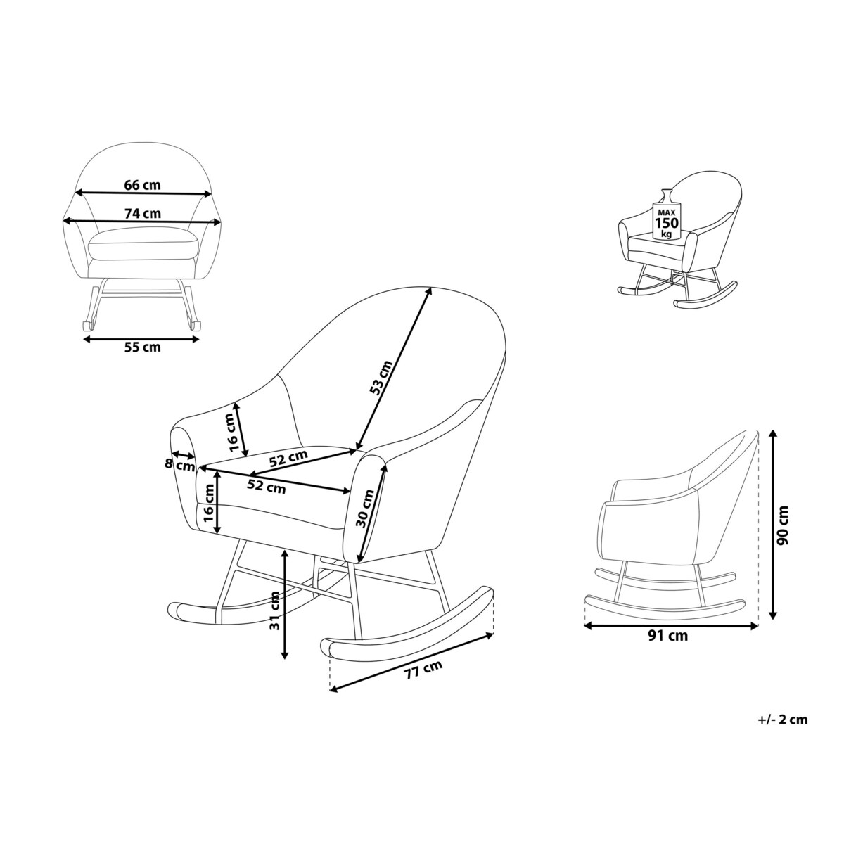 Fotel bujany welurowy szary OXIE