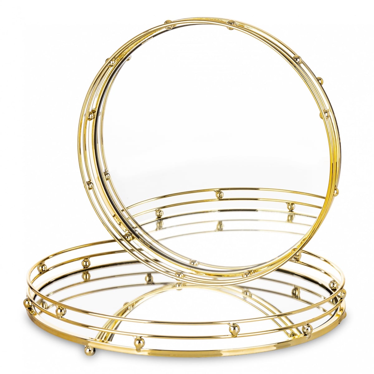 Taca 2 szt. dekoracyjna szklana 38x38x5 i 33x33x5 cm YELINA okrągła złota