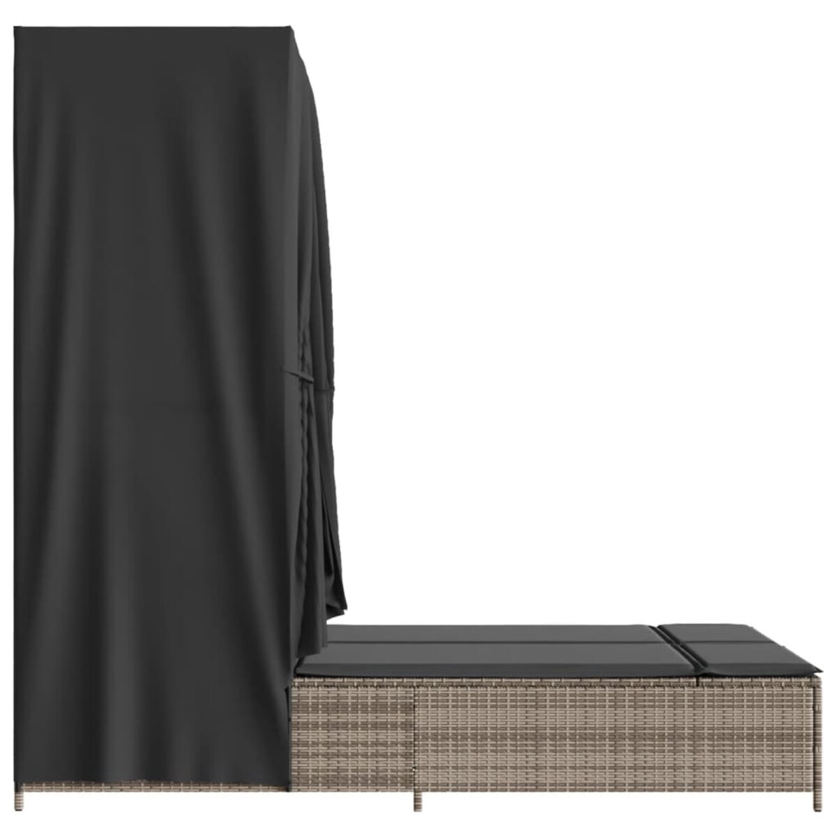 vidaXL Podwójna leżanka z daszkiem i zasłonami, szary polirattan