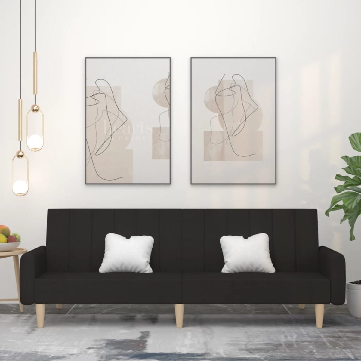 vidaXL Rozkładana kanapa 2-osobowa, czarna, tapicerowana tkaniną