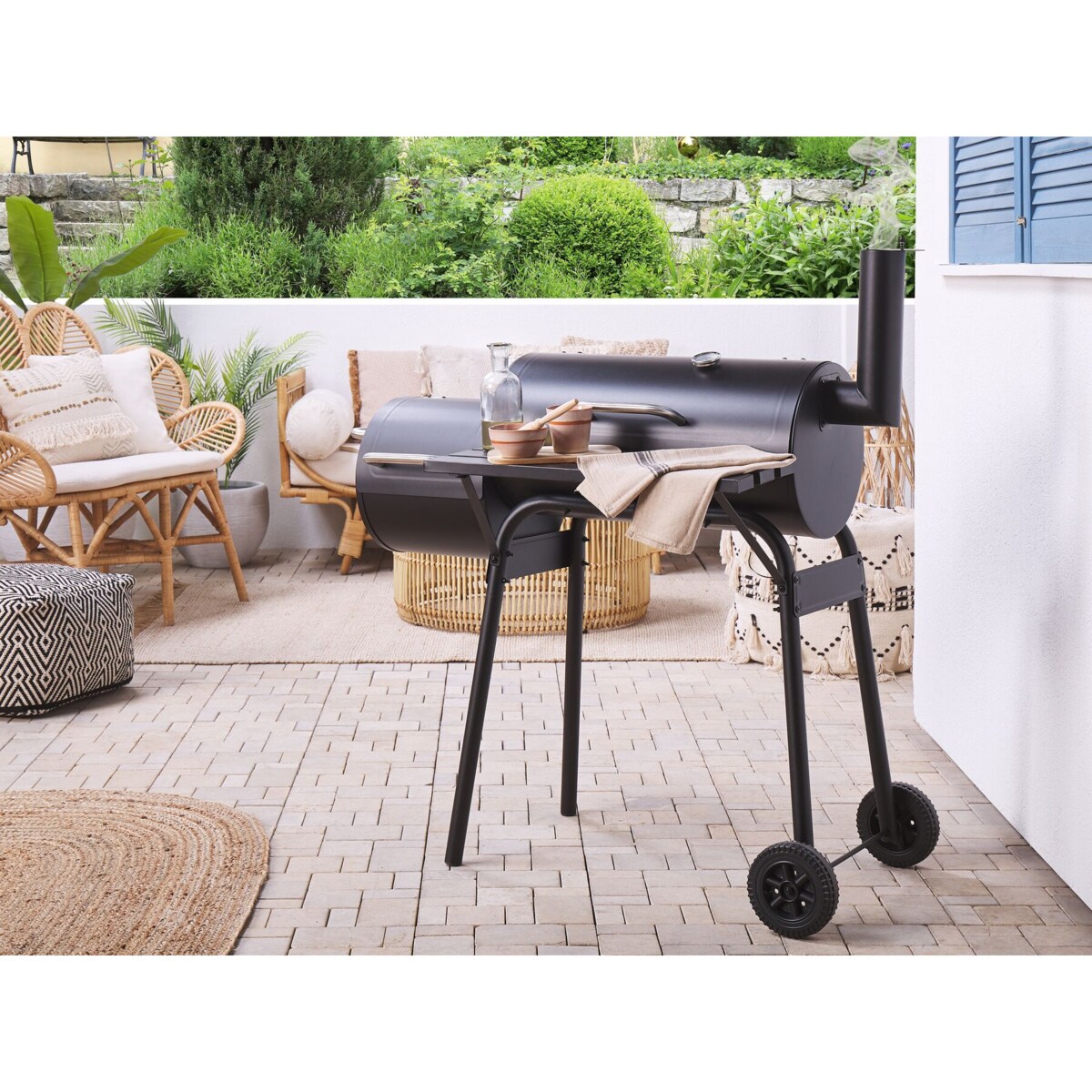 Grill węglowy z wędzarnią czarny KATLA