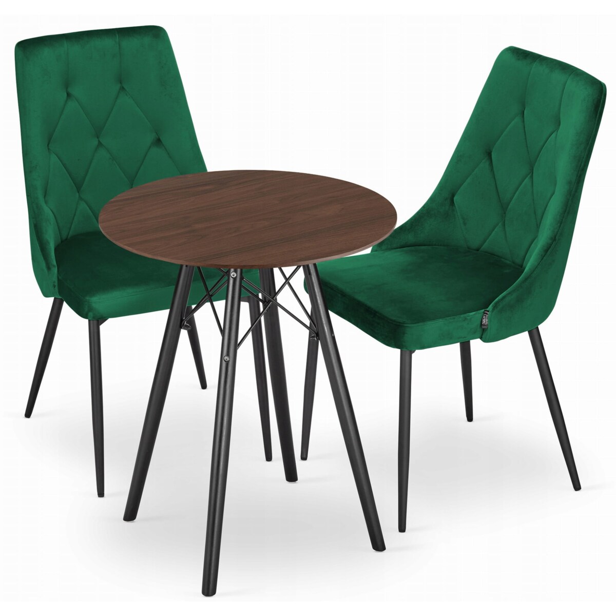 Zestaw Stół+ 2 Krzesła ZieloneDo Jadalni Kuchni Salonu Biura Okrągły Czarny