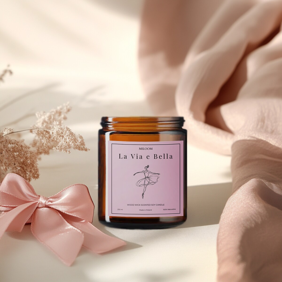 Świeca Sojowa Zapachowa z Drewnianym Knotem LA VIA E BELLA 230 ml Miloom