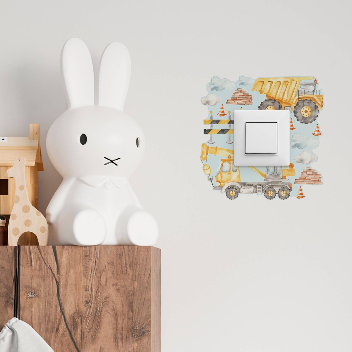 Naklejka Pod Włącznik Do Pokoju Chłopca Chmurki Maszyny Wywrotki Styl Boho 20x20cm