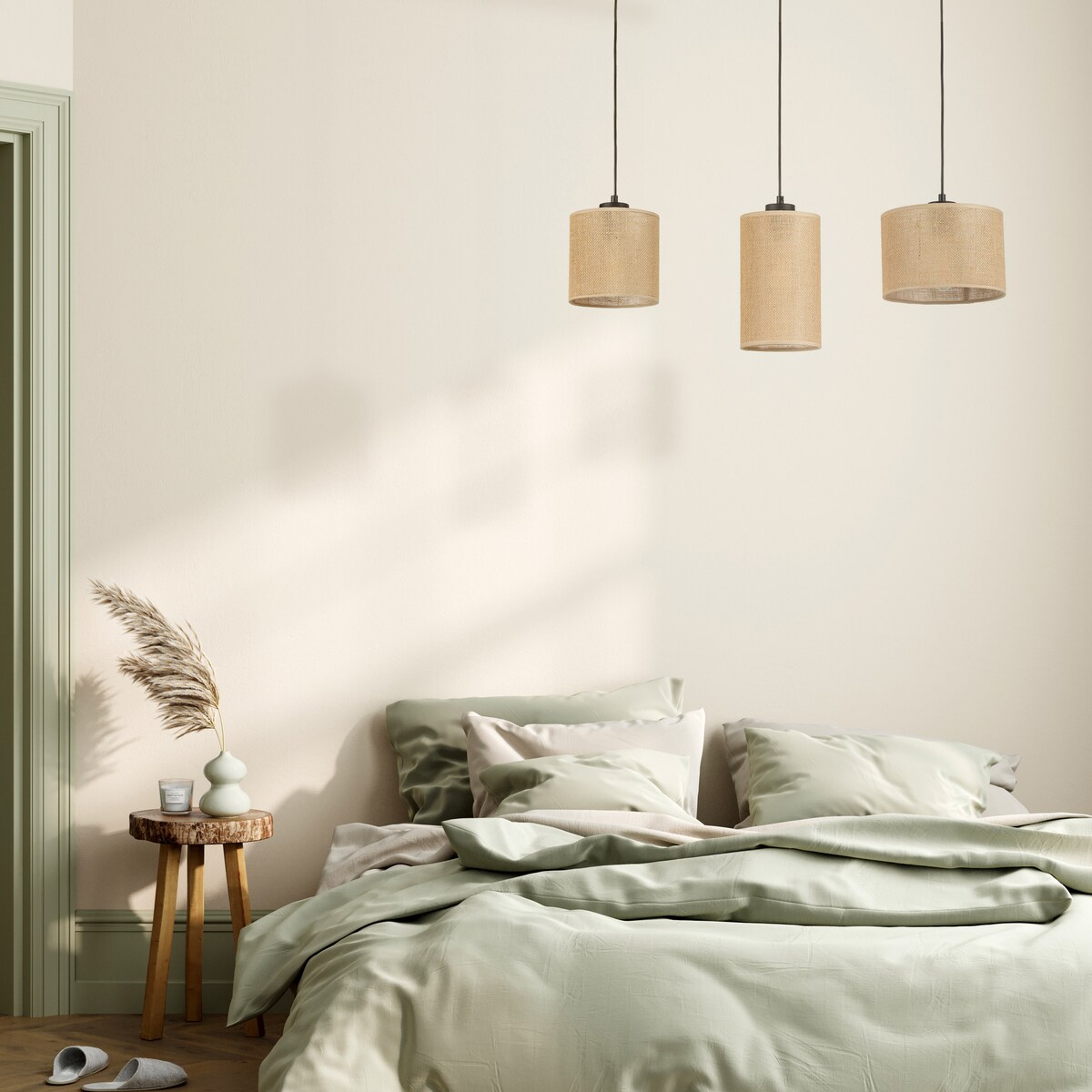 Lampa wisząca JUTA 4954 TK Lighting 3xE27 czarna z jutą regulowana vintage do salonu i jadalni