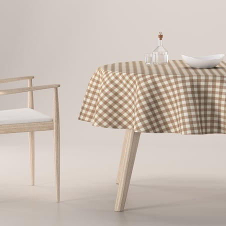 Obrus okrągły 160 x 160 cm beżowo-biała kratka (1,5x1,5cm)