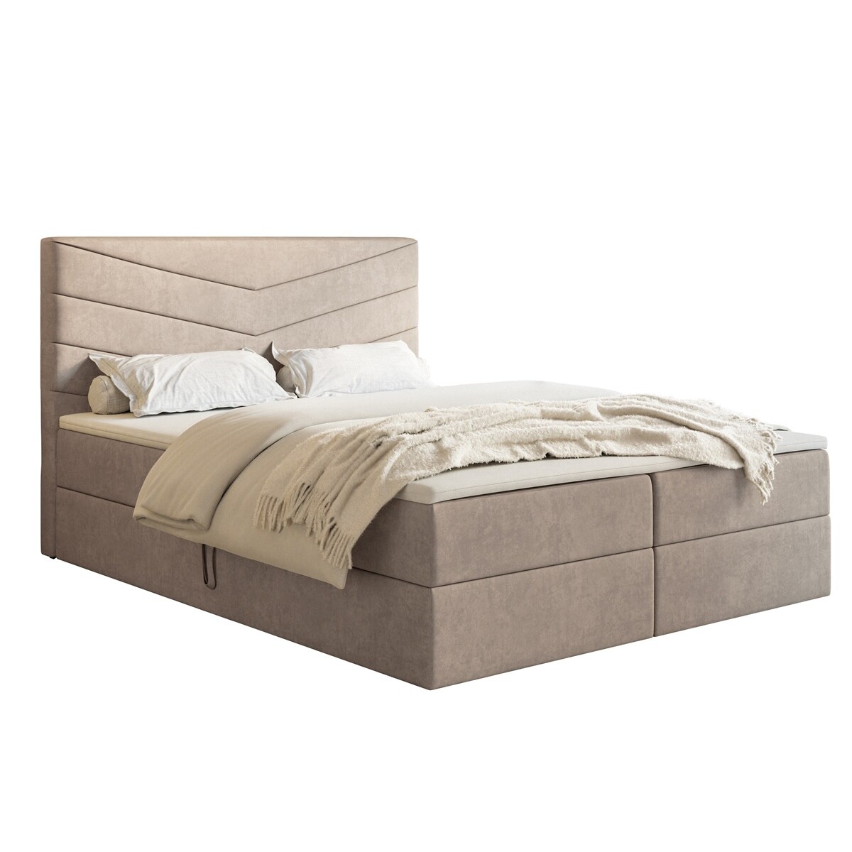 Łóżko kontynentalne G6 do sypialni 160x200 z pojemnikiem i materacem-beżowe