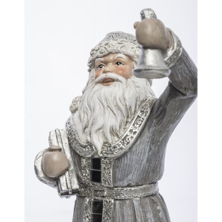Mikołaj w długim płaszczu ze srebrnym dzwonkiem 24x9x7,5 cm