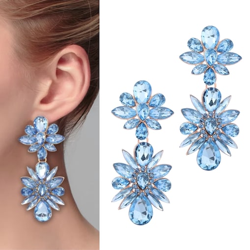 Kolczyki duże złote BABY BLUE niebieskie eleganckie cyrkonie z kryształami