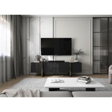 Szafka RTV Kenzo Nowoczesna Komoda RTV Glamour Czarny Mat 180 cm