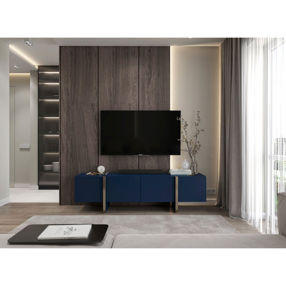 Szafka RTV Kenzo Nowoczesna Komoda RTV Glamour Granatowy Mat 180 cm