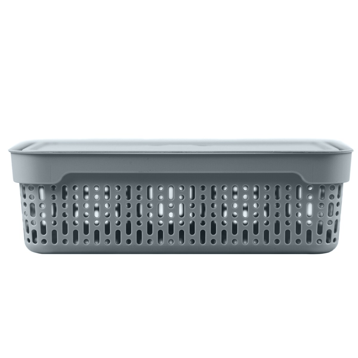 Koszyk Koszyczek Ażurowy M Plastikowy Na Kosmetyki Do Łazienki Pojemnik Z Pokrywką Zamykany Z Dziurkami Szary