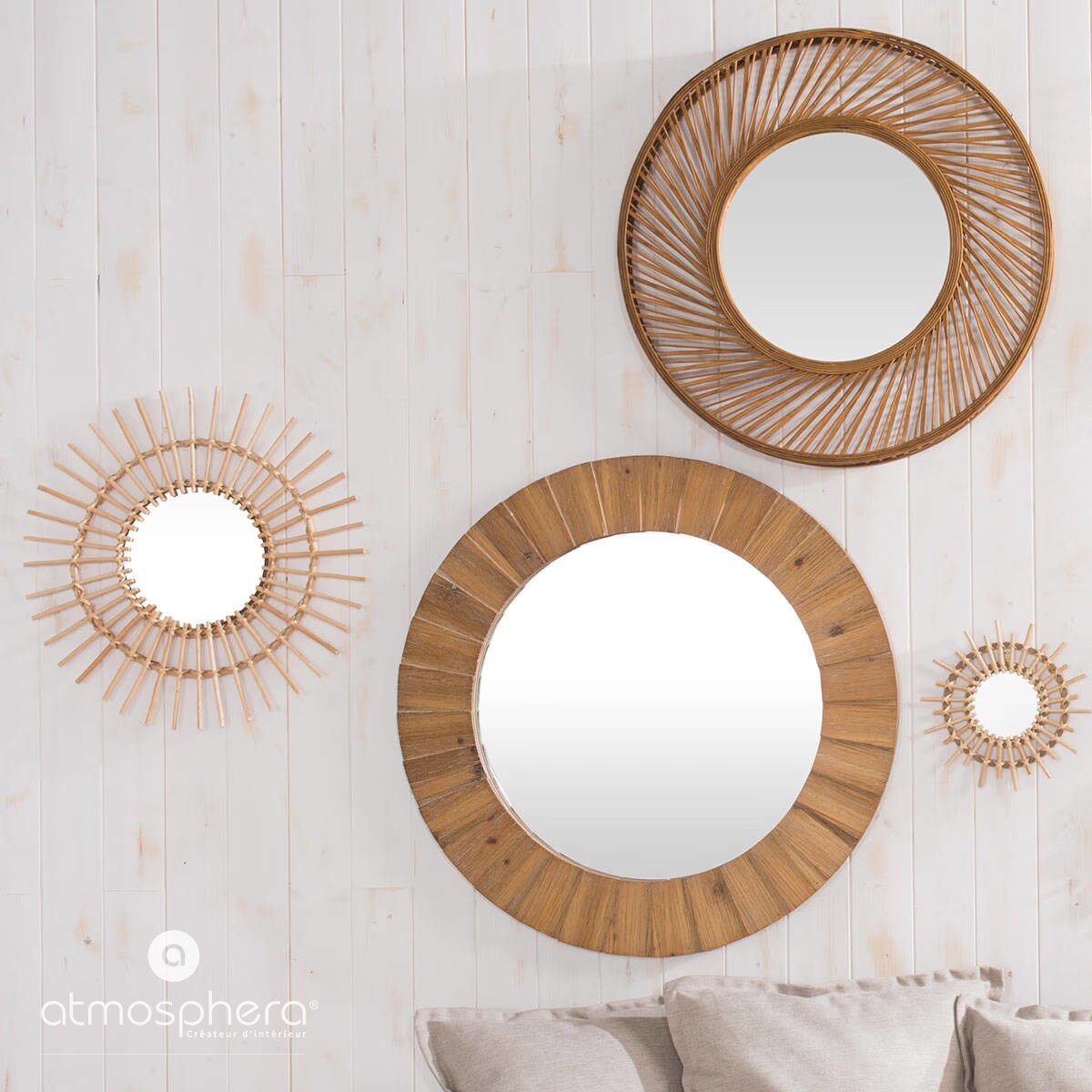 Lustro w wiklinowej ramie, kształt słońca, Ø 30 cm