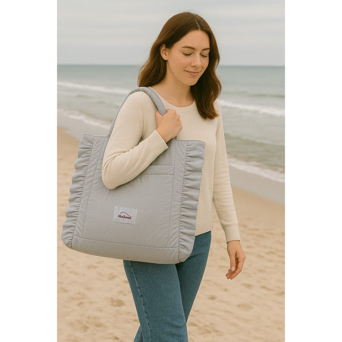 Torba shoper z falbanką grey