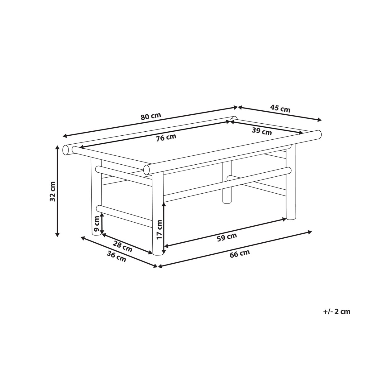Stolik ogrodowy drewno bambusowe 80 x 45 cm jasny TODI