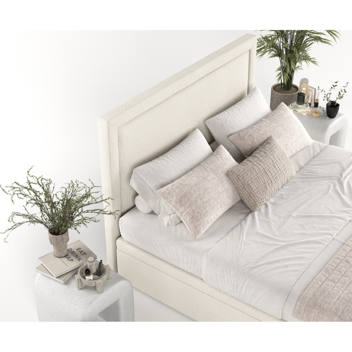 Łóżko tapicerowane SALMA 120x200 z pojemnikiem, Jasny Beż, tkanina Alta 02