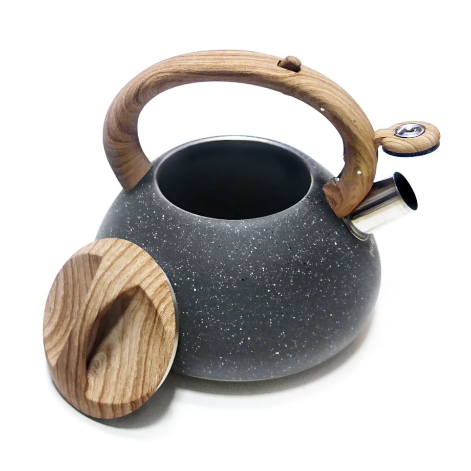 Czajnik stalowy z gwizdkiem 2.7L Wood Line szary KLAUSBERG