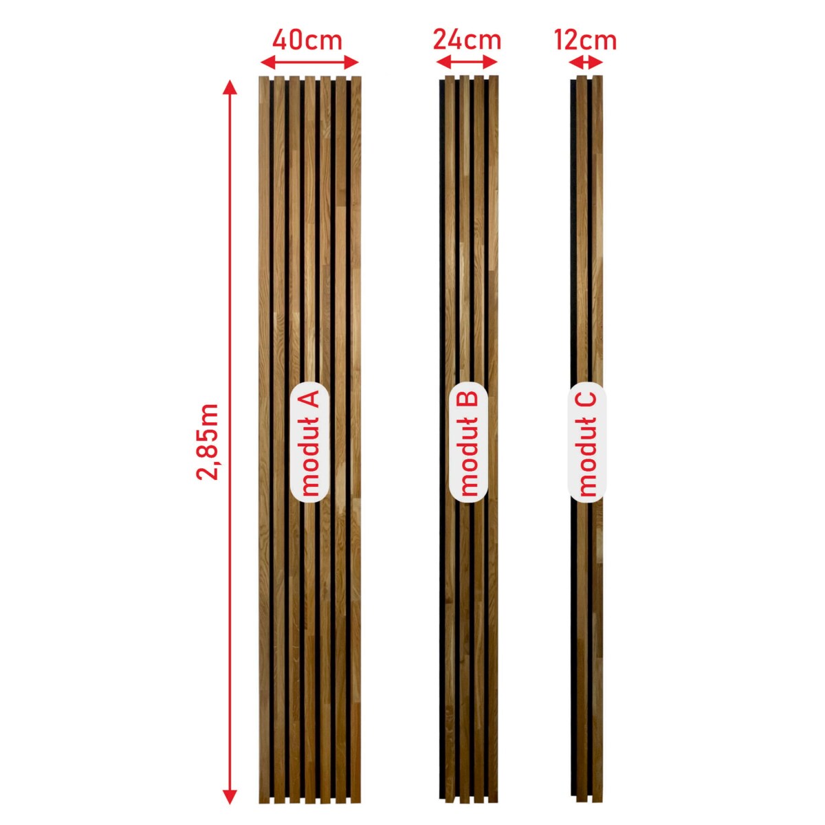 Panele lamelowe dębowe na płycie MDF 100% dąb 40cm