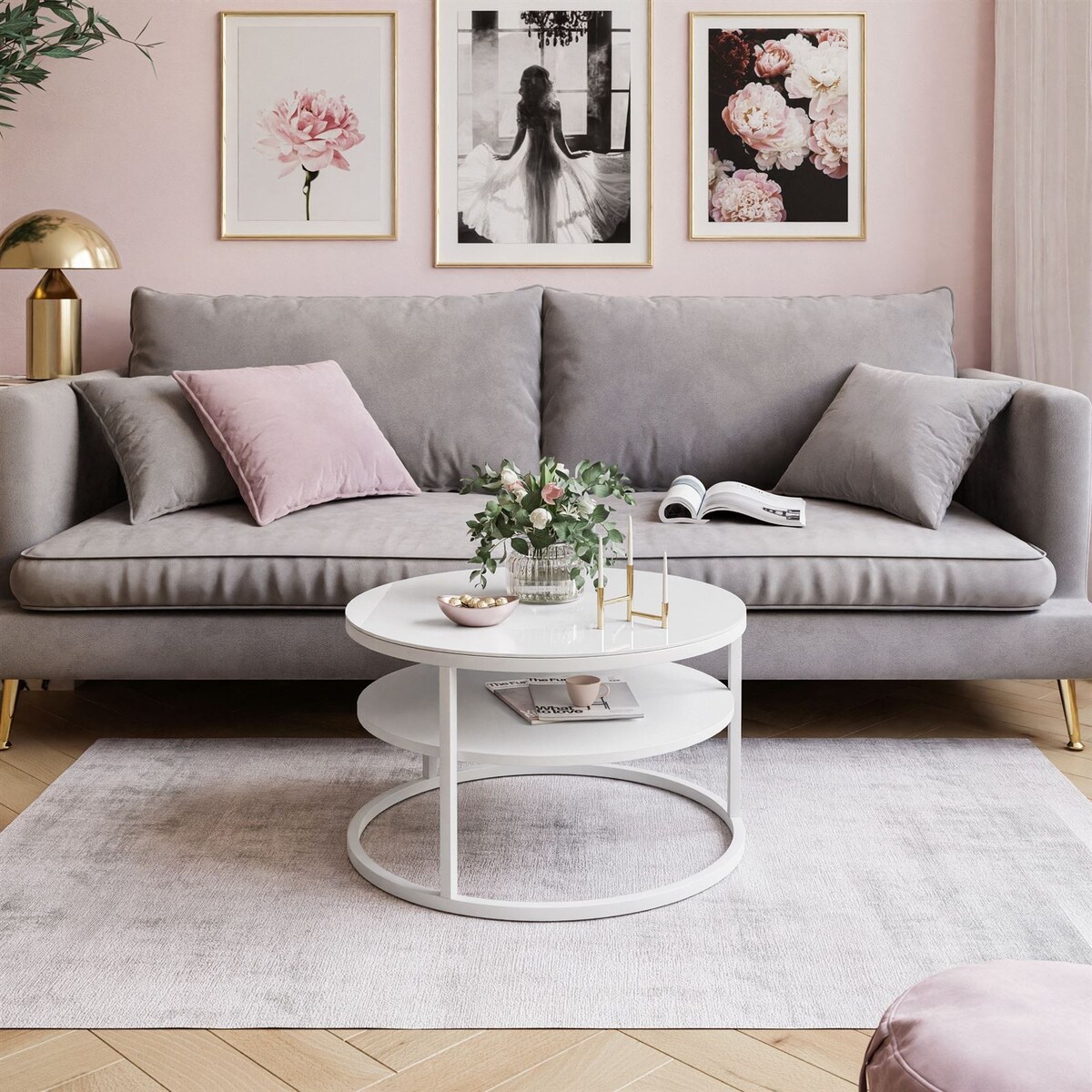 Stolik kawowy CIRI SLIM z półką białe szkło