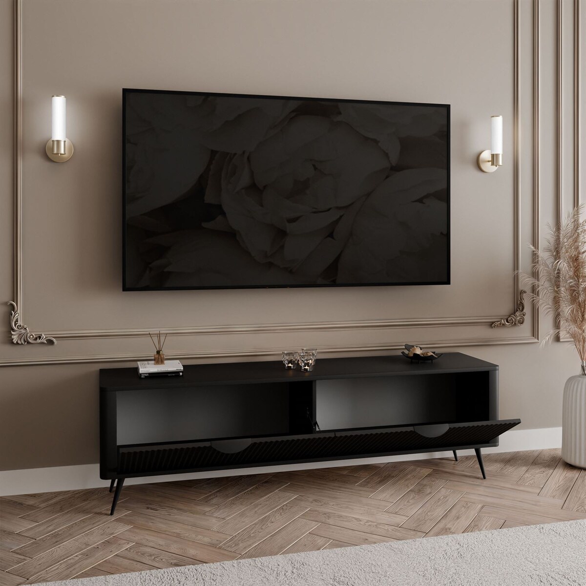 Szafka RTV SCARLETT 2D 163 cm na nóżkach czarna