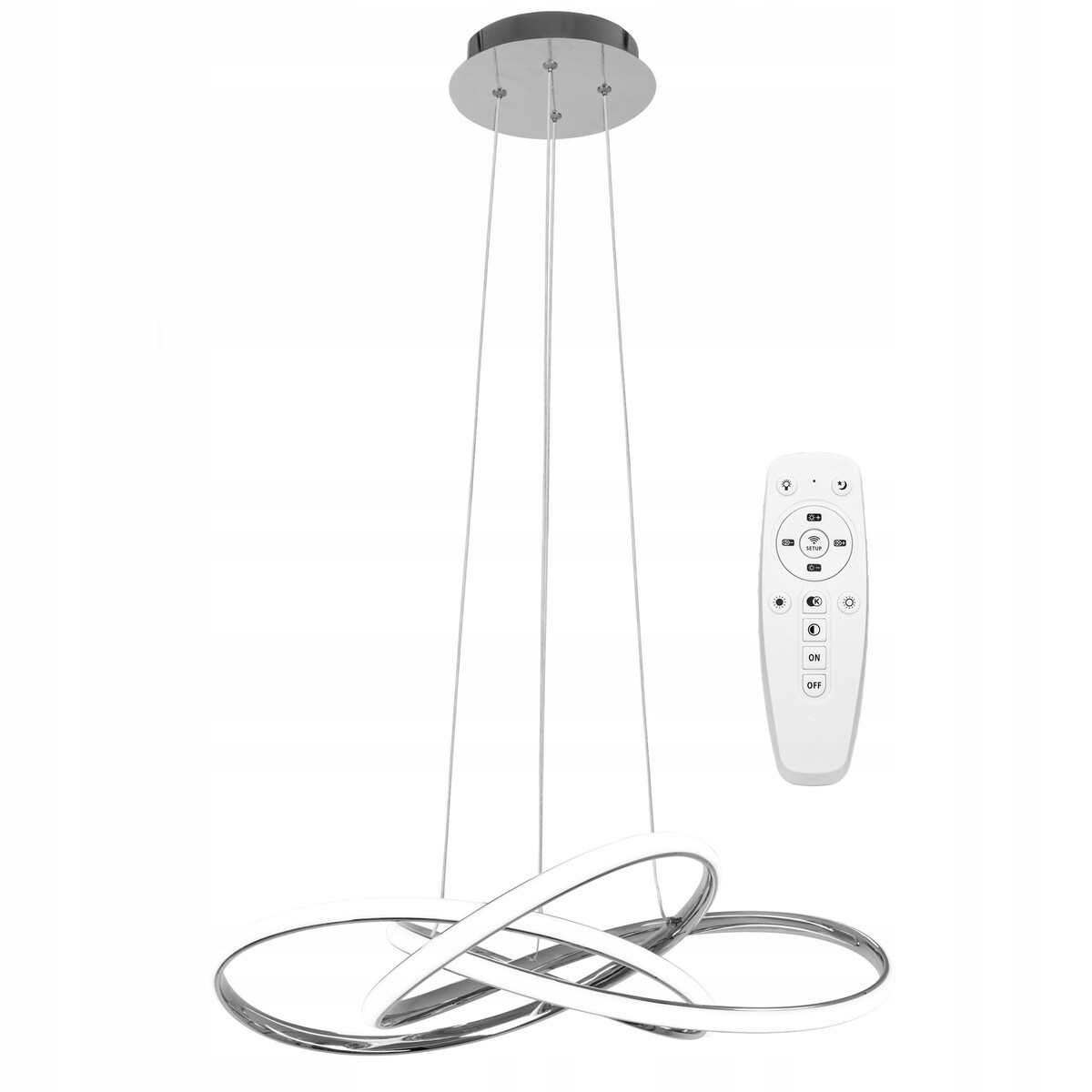 Lampa Sufitowa Wisząca Metal Ring Chrom Led +Pilot