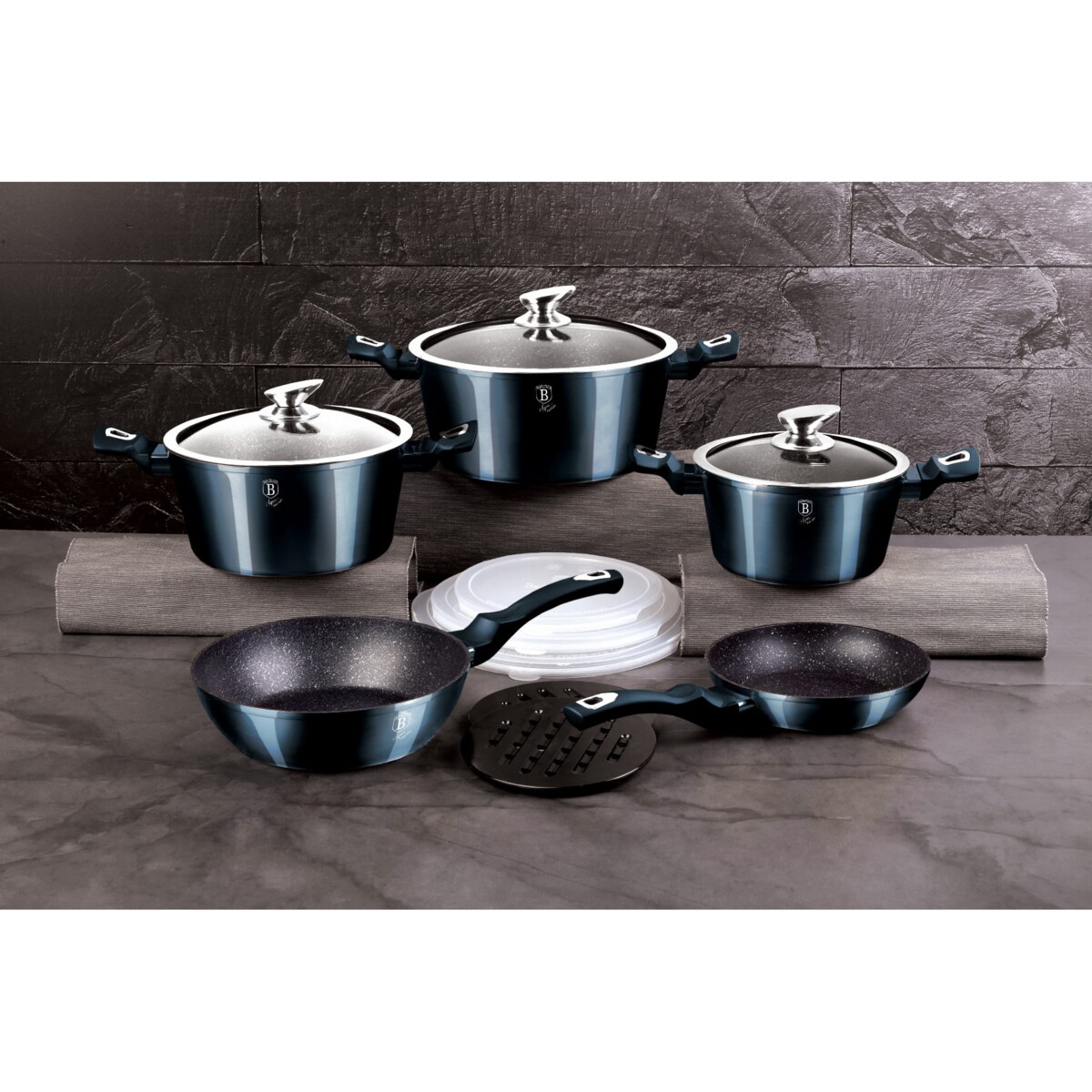 Zestaw garnków z powłoką marmurową Berlinger Haus Rose Aquamarine BH-7031