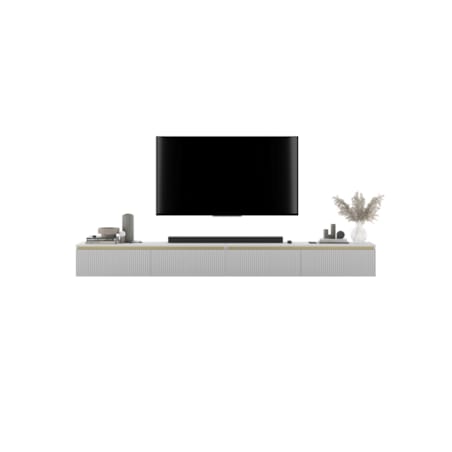 Wisząca Szafka RTV Glamour Komoda RTV Biały Mat 280 cm ryflowane fronty