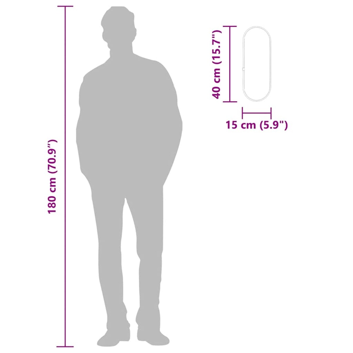 vidaXL Lustro ścienne, srebrne, 40x15 cm, owalne