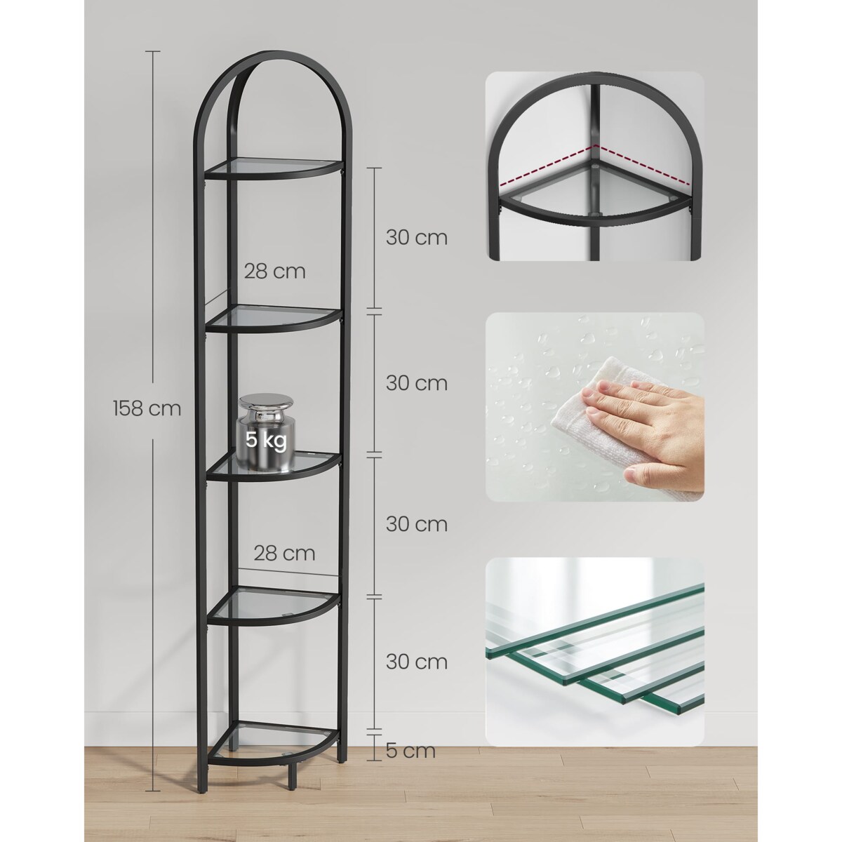 Regał Szklany Na Ksiązki Kwiaty Do Pokoju Sypialni Biura Przedpokoju Czarny