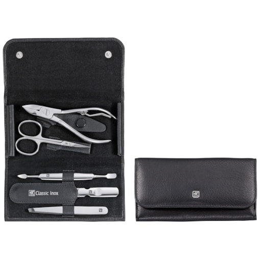 Zestaw do manicure Zwilling Classic Inox – czarne, skórzane etui, 5 elementów - Czarny