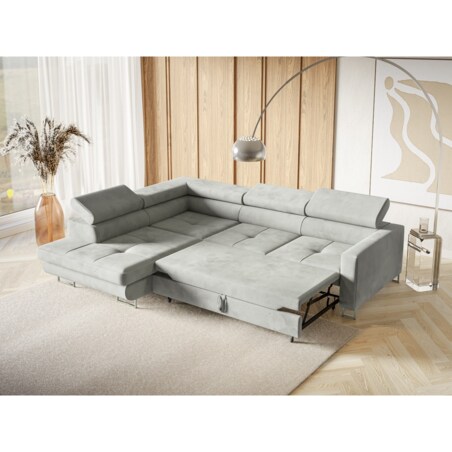 Narożnik rozkładany MERY L z regulowanymi zagłówkami na srebrnych nóżkach