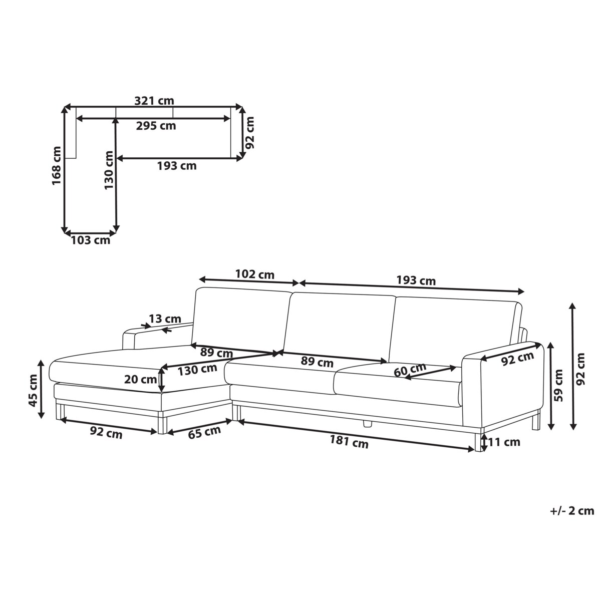 Sofa narożna prawostronna SIGGARD Beżowoszary Tkanina