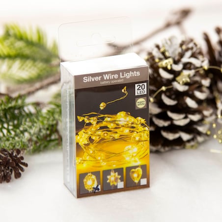 Lampki Druciki 20 Led Na Baterie Boże Narodzenie Ciepły Biały 95 Cm Diament