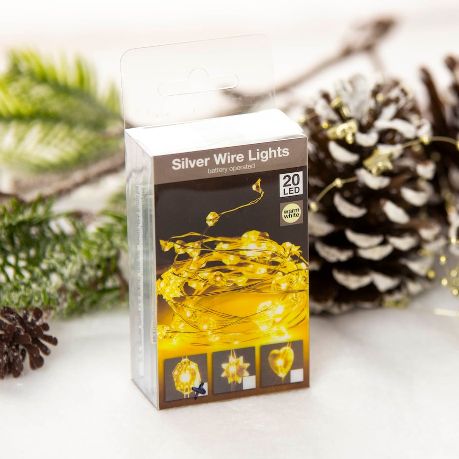 Lampki Druciki 20 Led Na Baterie Boże Narodzenie Ciepły Biały 95 Cm Diament